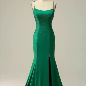 NWT Zapaka Mermaid Spaghetti Straps Dark Green Long Prom Dress with Beading
